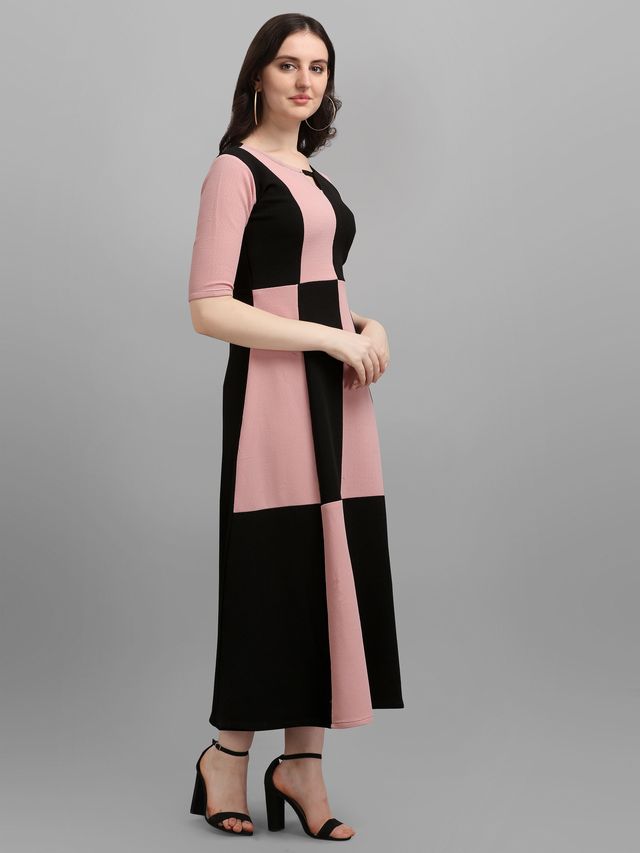 Women Peach & Black Fit & Flare dress