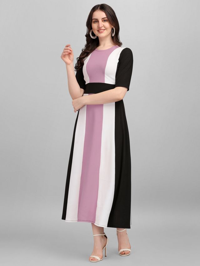 Women Light Violet & Black Fit & Flare dress