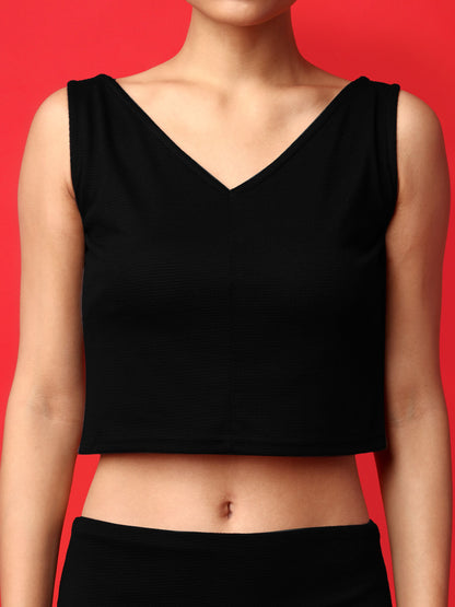 Women Black V Neck Bodycon Co-ords