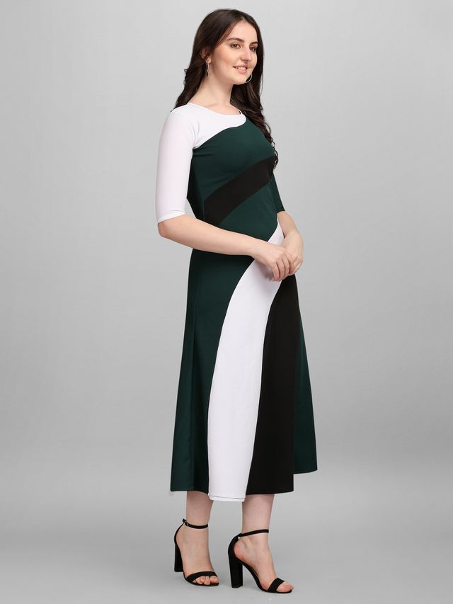 Women White & Green Fit & Flare dress