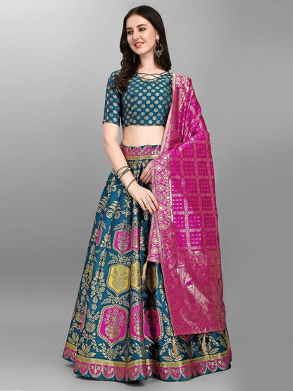 Embellished Woven Kalidar Rama Lehenga Choli