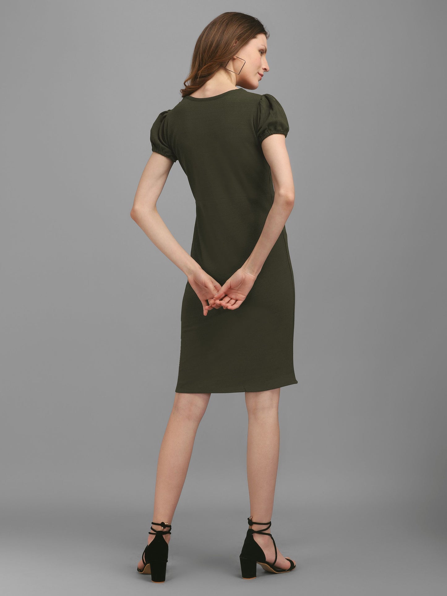 Asymmetrical Neck Dark Olive Bodycon Dress