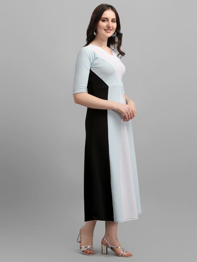 Women Sky Blue & Black Fit & Flare dress