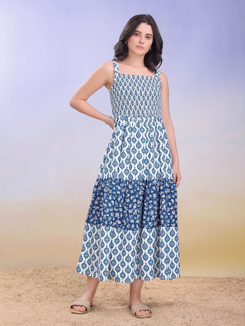 Women's Blue Mini Sleeveless Square Dress