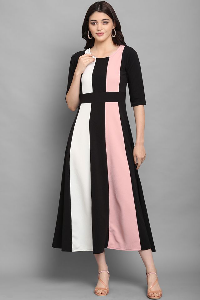 Women Pink & Black Fit & Flare dress