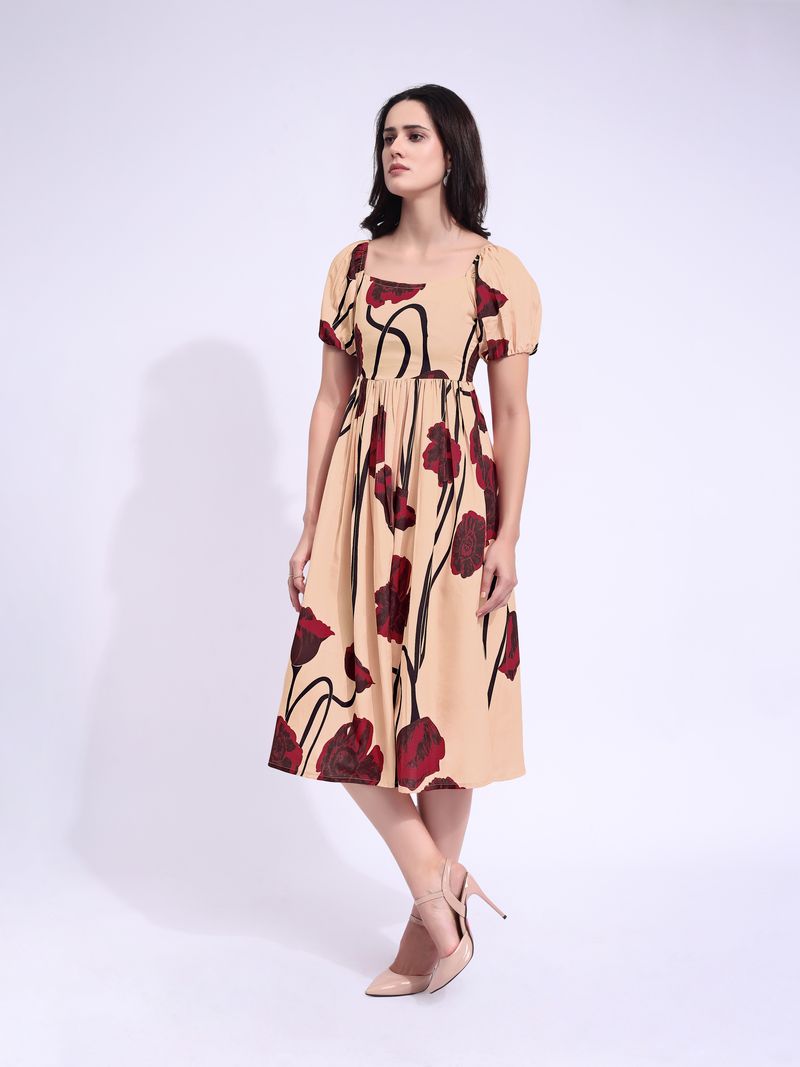 Women's Peach Midi Short Sleeve Dress