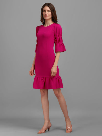 Pink Puff Sleeve Bodycon Dress