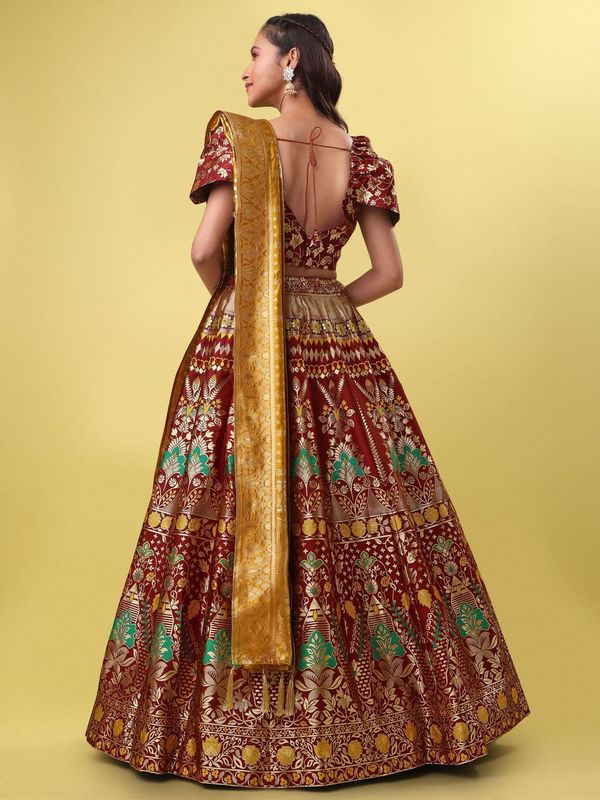 Women Marron  Embellished  Lehenga