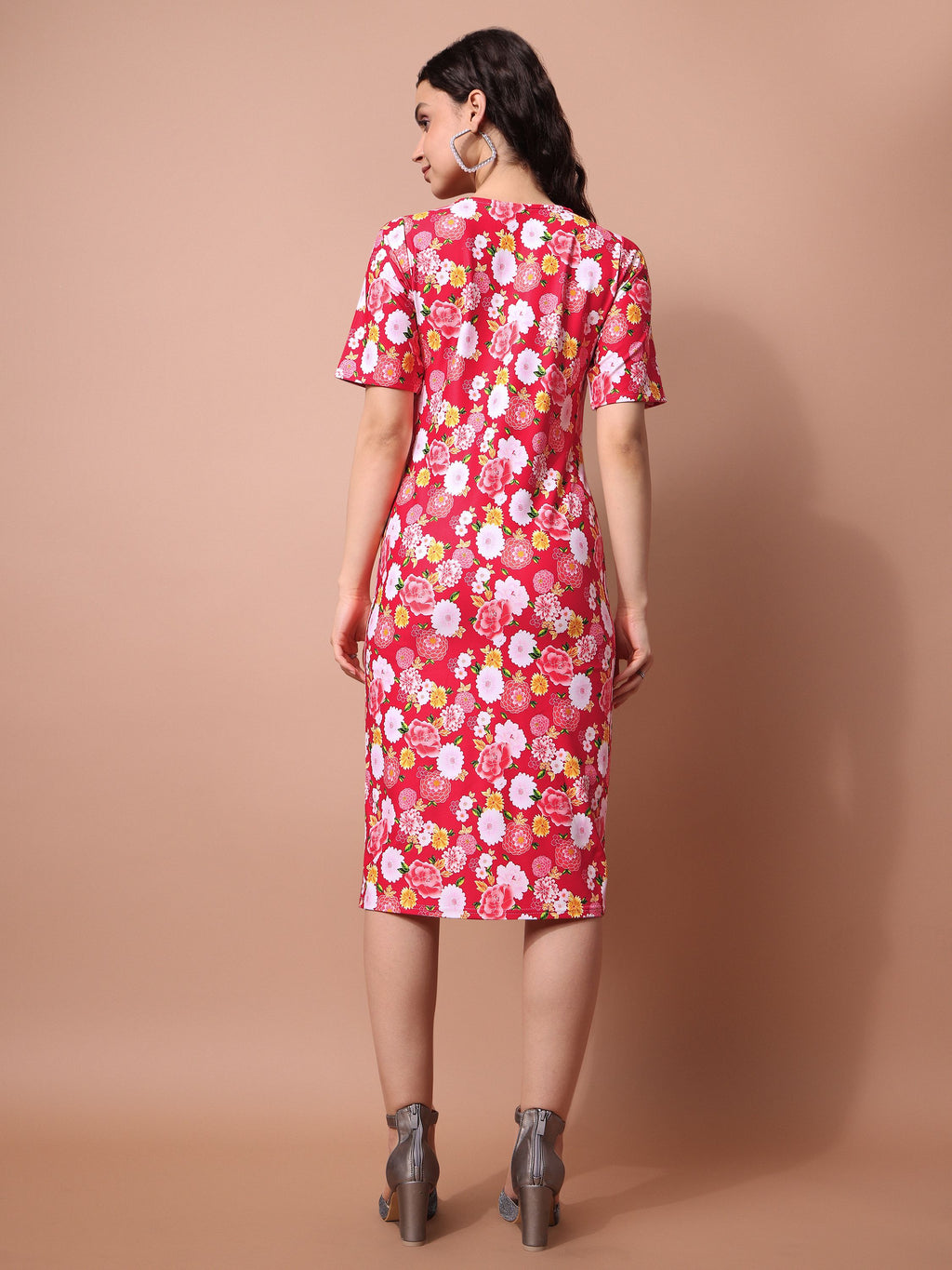 Red Bodycon Floral Printed Dress