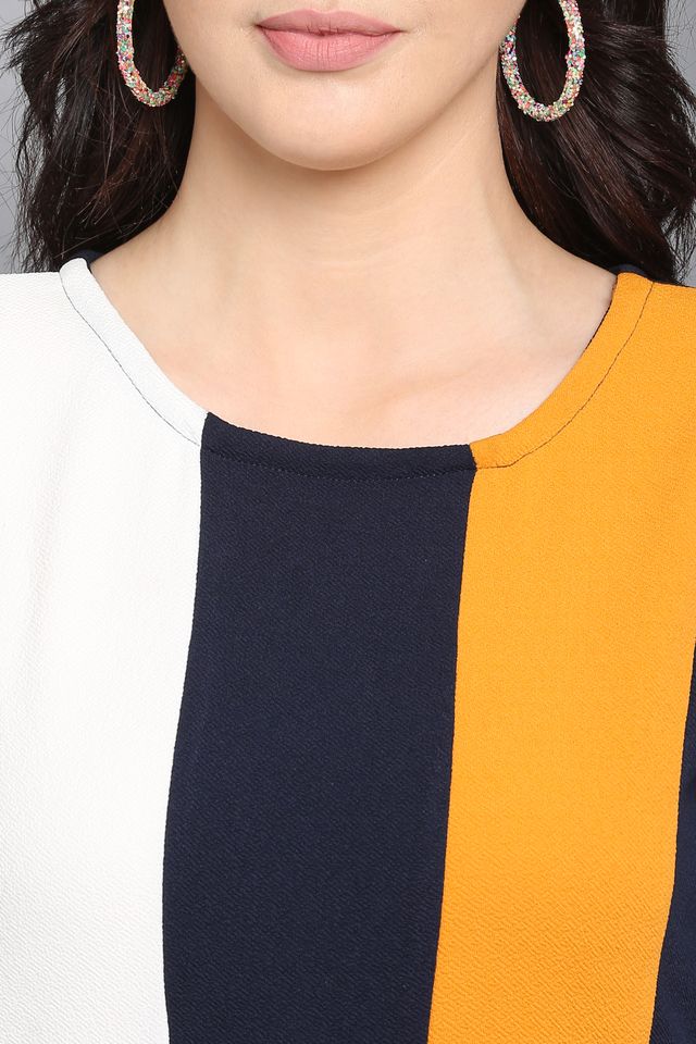 Women Yellow & Blue Fit & Flare dress