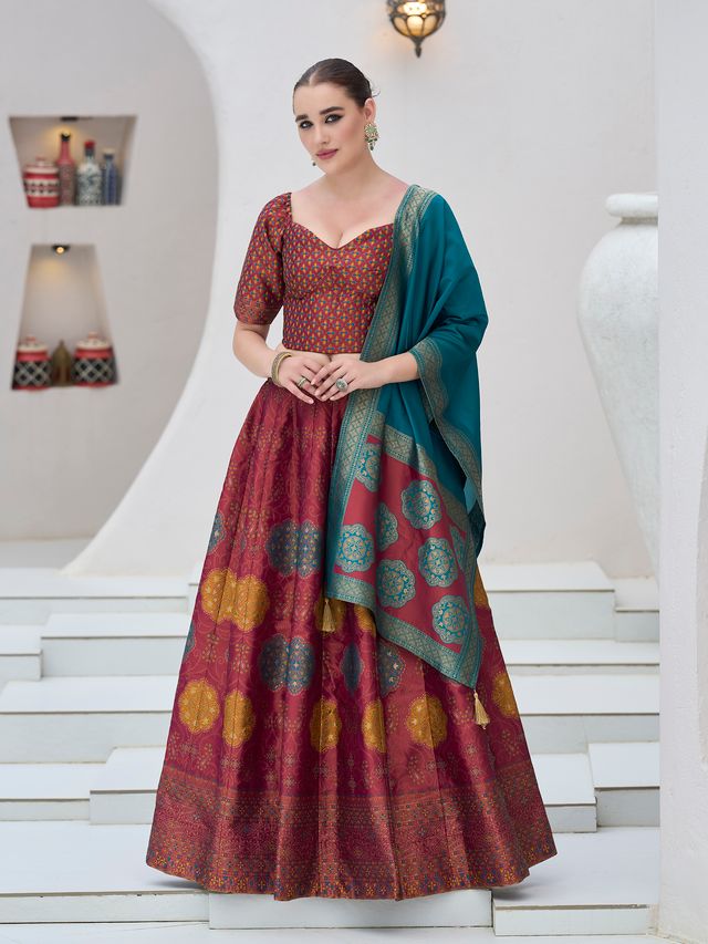Women's Cherry Kanjiwaram Lehengas