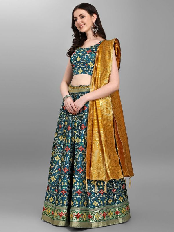 Women Rama Cotton Blend Lehenga