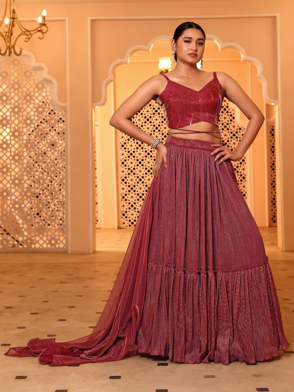 Ruffle Style Frill Design Pink Lehenga Choli