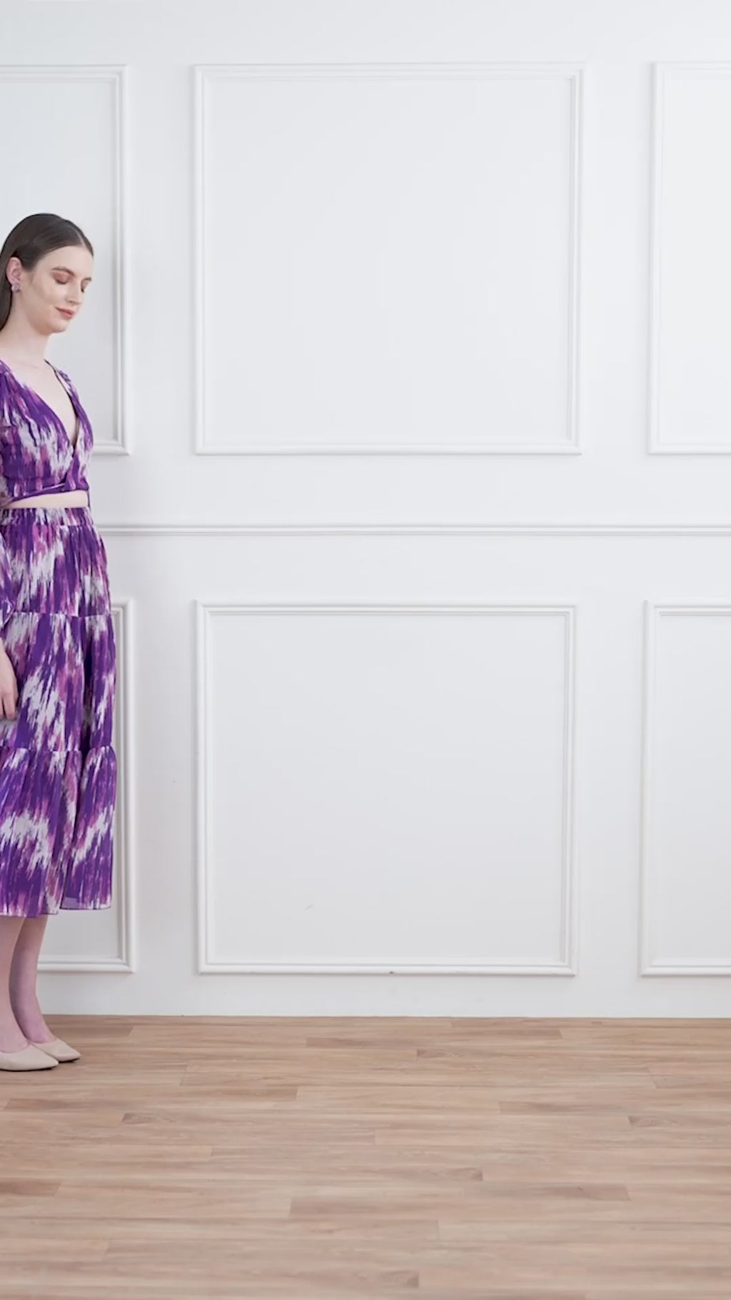 Women's Purple Stylish Puff Sleeve Top & Skirt Sets