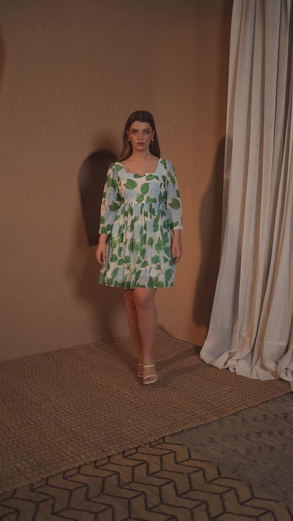 Women Green Mini Puff Sleeve Dress