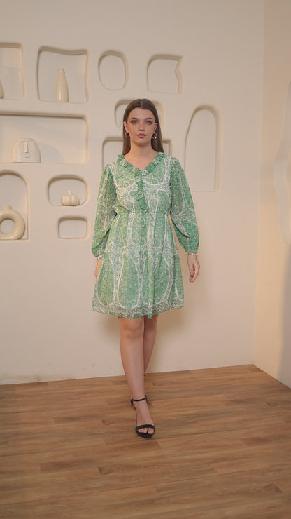 Women Green Fit & Flare Floral Print Dress