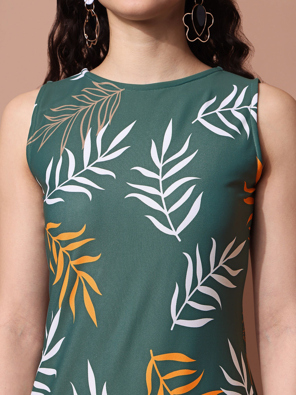 Women Green Leaf print dress